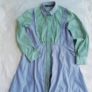 Zara Button Down Striped Shirt Dress Sz XS  Long‎ Sleeves Irregular Hem